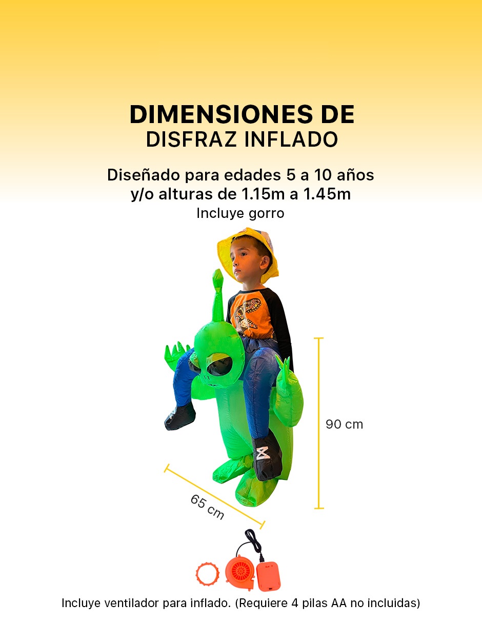Disfraz inflable Alien toda ocasión halloween - Unitalla para edades 5 a 10 años