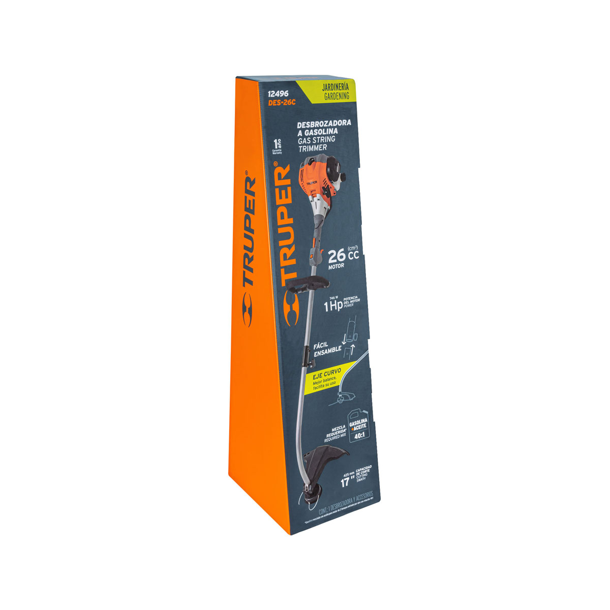Desbrozadora con motor a gasolina 1 HP mango tipo D Truper