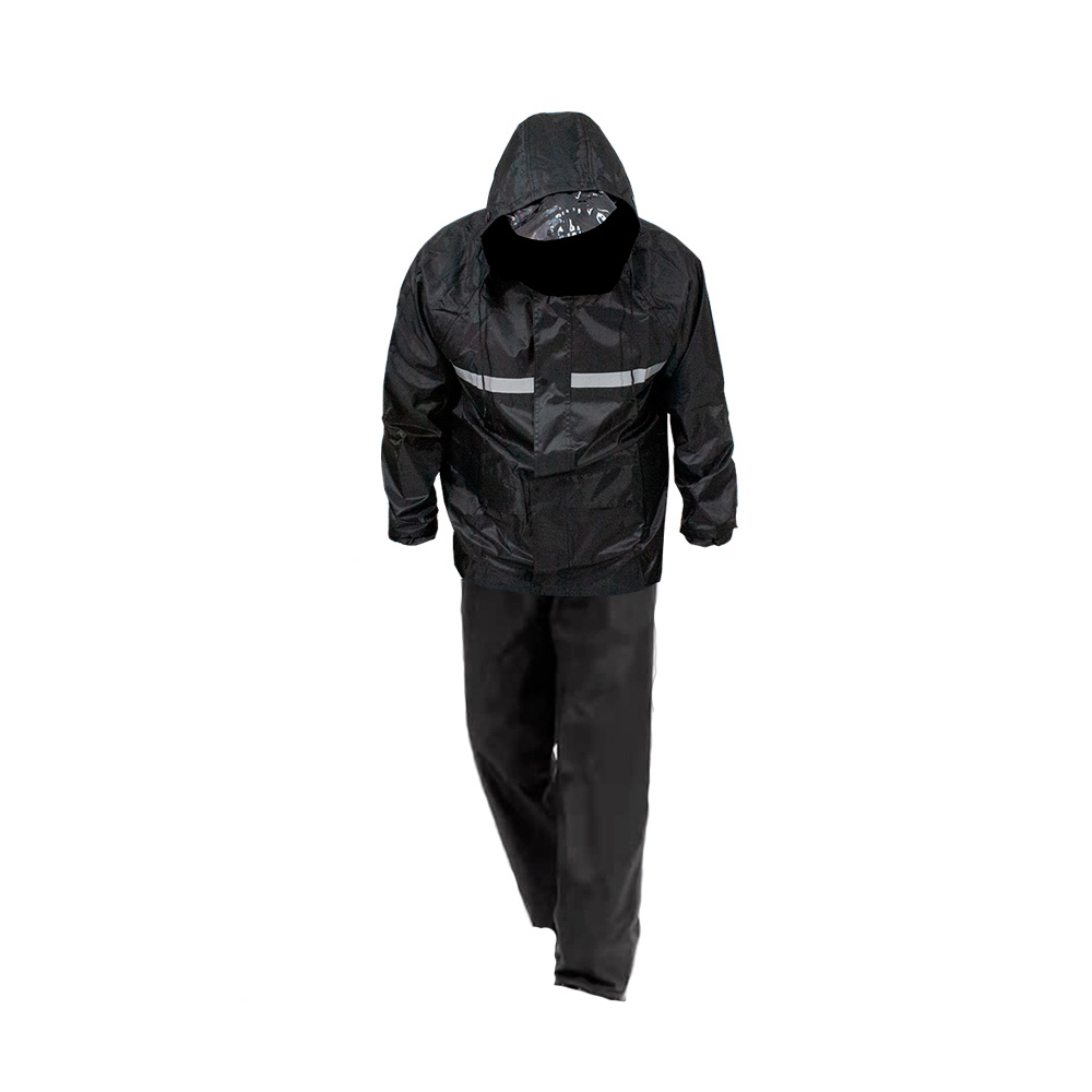 Traje Impermeable Negro Para Adulto 2 Pzas Con Reflejante Pantalon Y Chamarra Con Gorro Para Motociclista