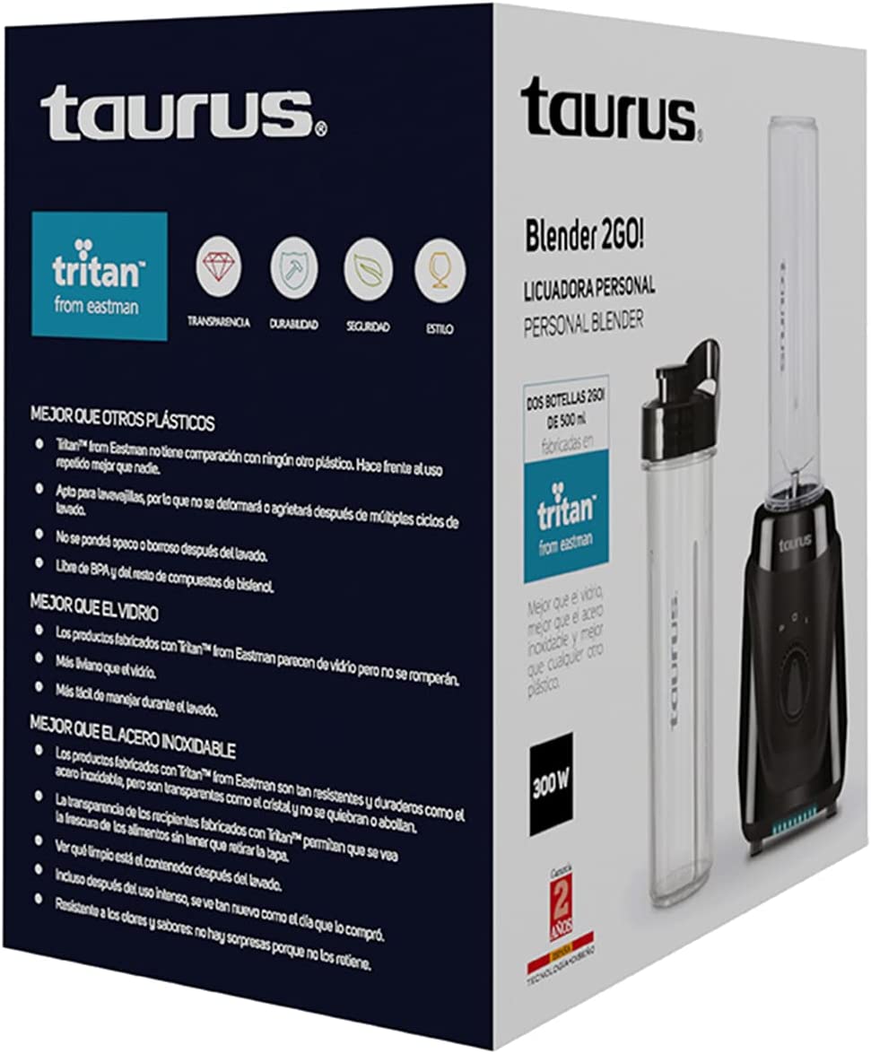 Licuadora Personal Taurus Blender 2Go con 2 Vasos Negro