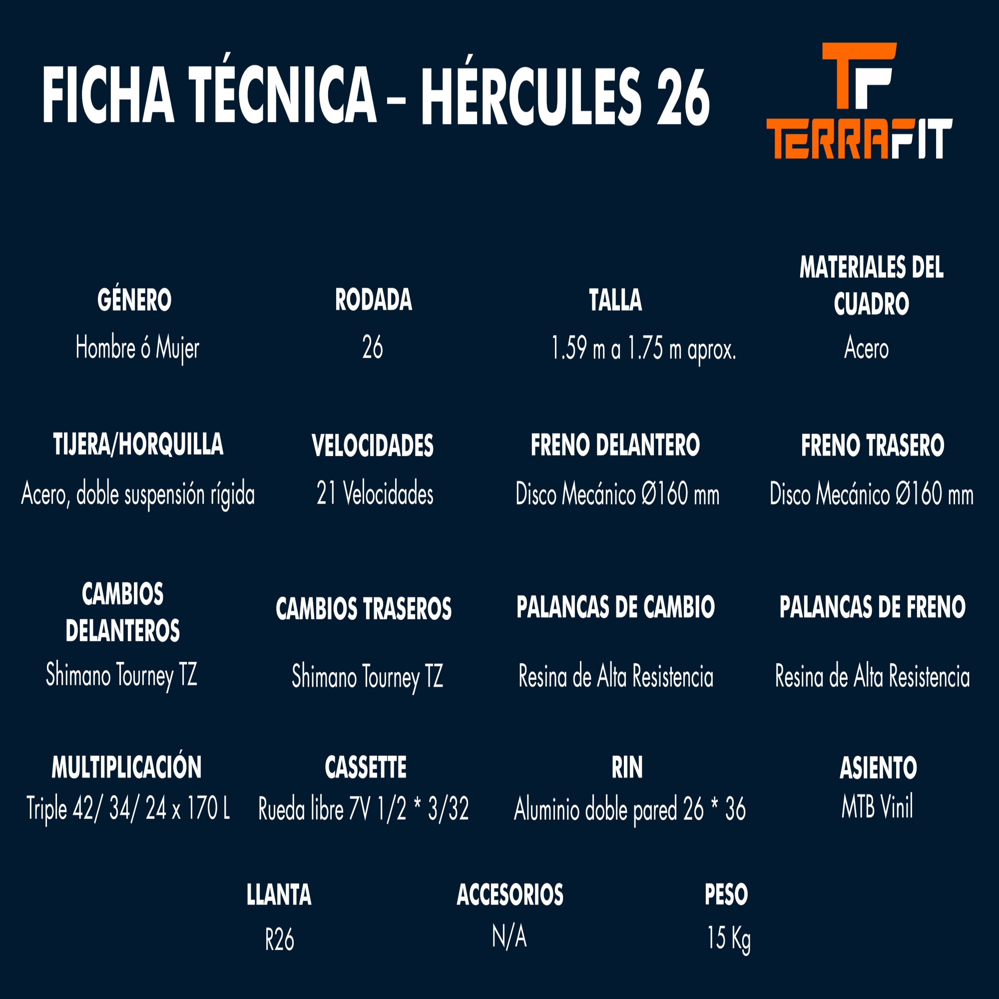 Bicicleta Montaña Rodada 26 21 Velocidades Hércules Terrafit