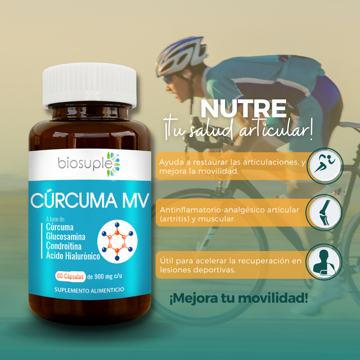 Suplemento Articular Cúrcuma + Glucosamina 60 Caps 900mg
