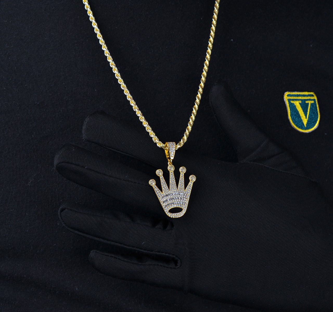 Dije Corona Cadena Torzal 60cm Plata 925 Italia + Estuche.