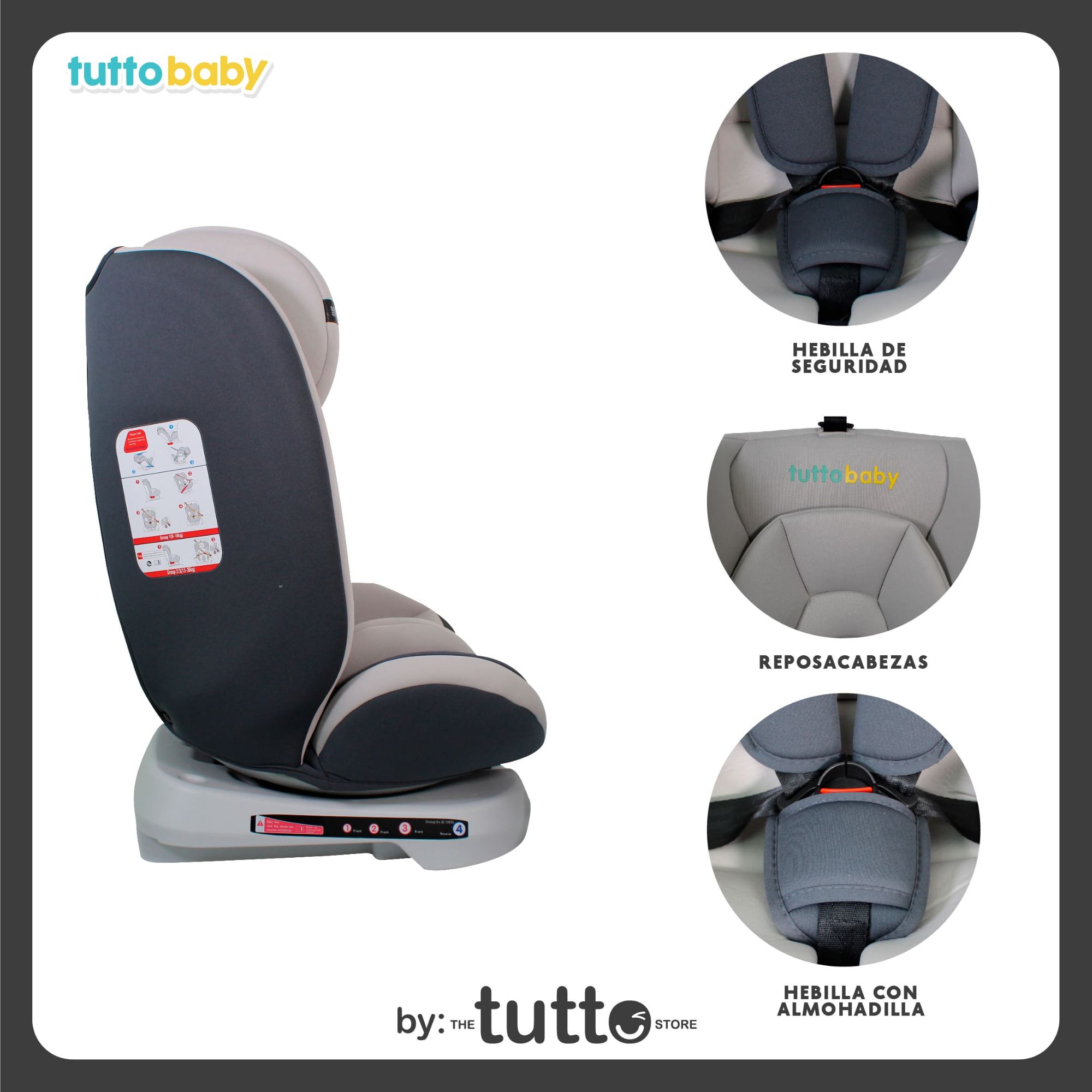 Autoasiento Para Bebé y Niño Tutto Baby Gris