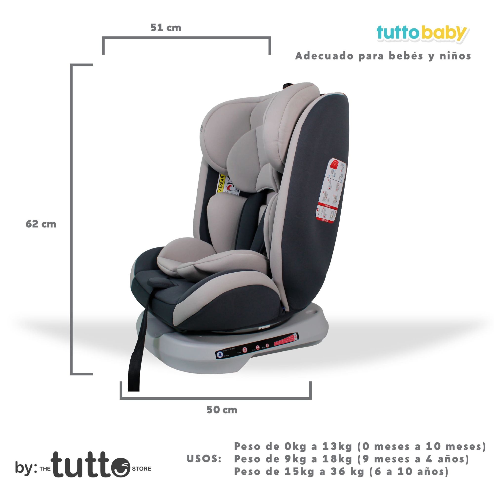 Autoasiento Para Bebé y Niño Tutto Baby Gris
