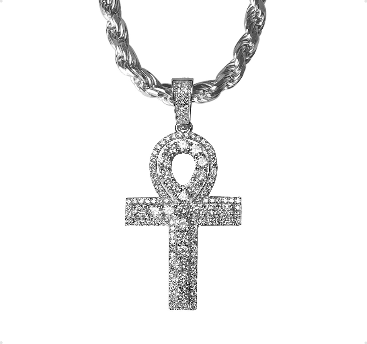 Dije Cruz Egipcia Y Cadena Torzal Plata 925 Italia + Estuche.