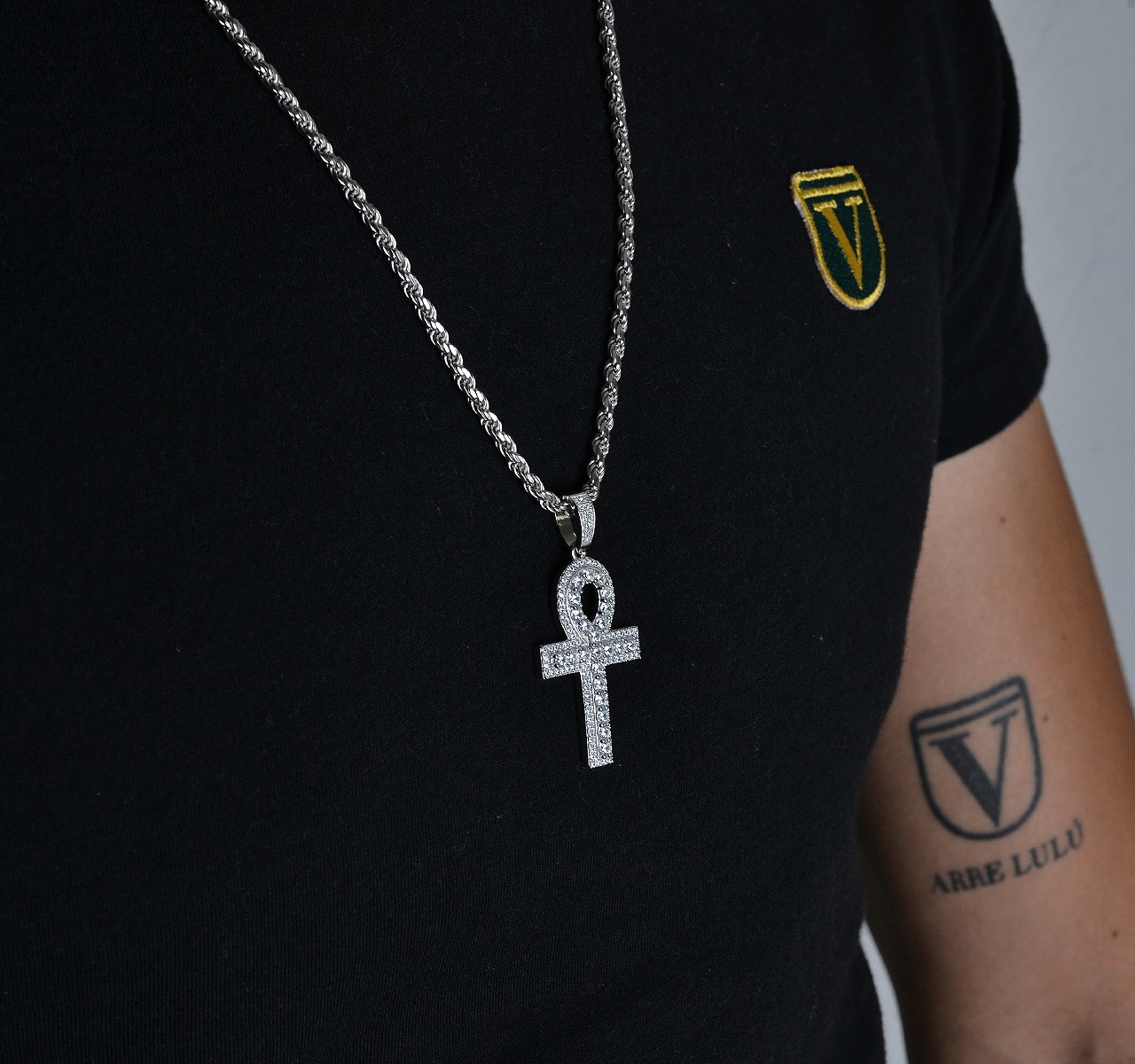 Dije Cruz Egipcia Y Cadena Torzal Plata 925 Italia + Estuche.