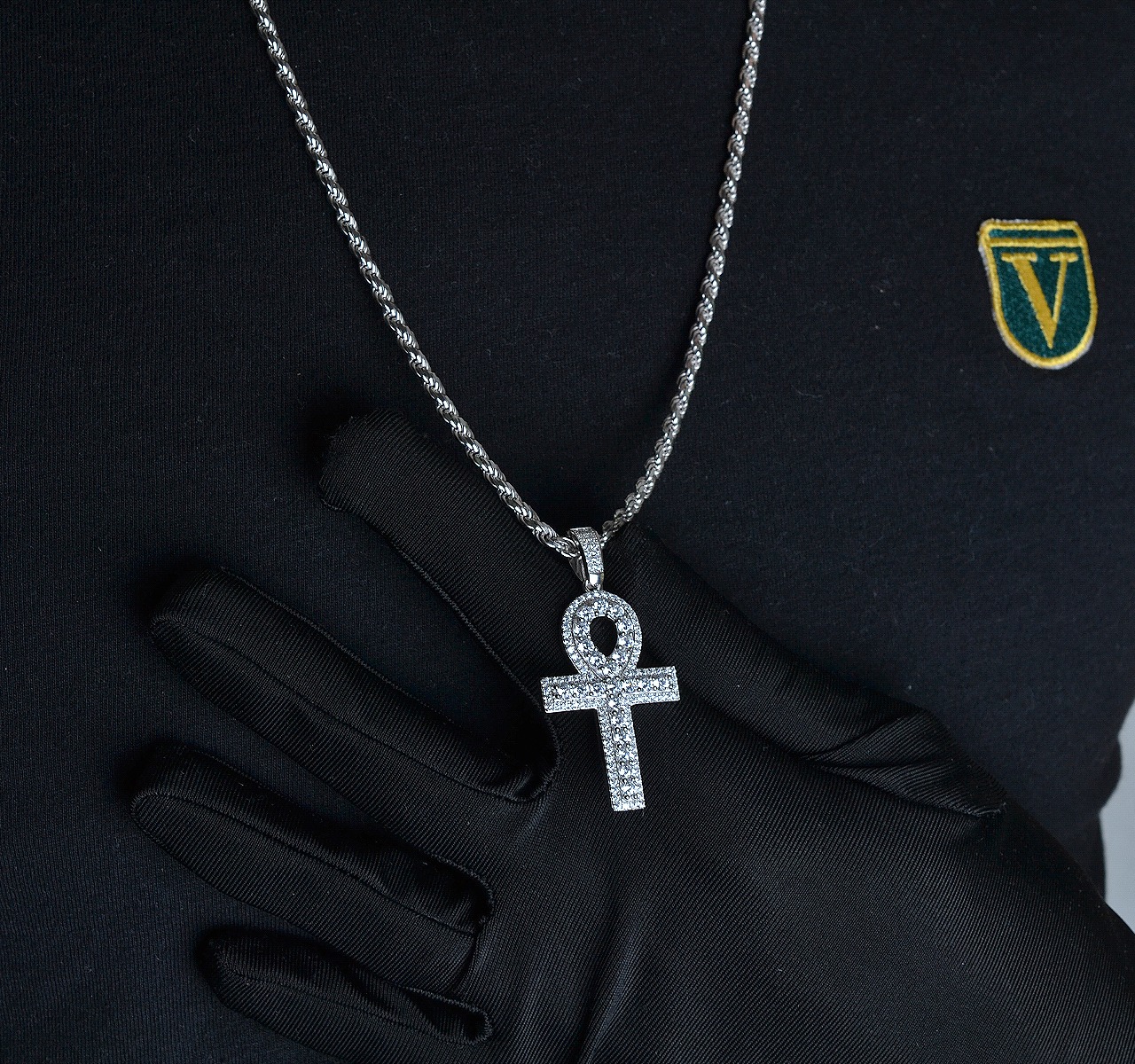 Dije Cruz Egipcia Y Cadena Torzal Plata 925 Italia + Estuche.