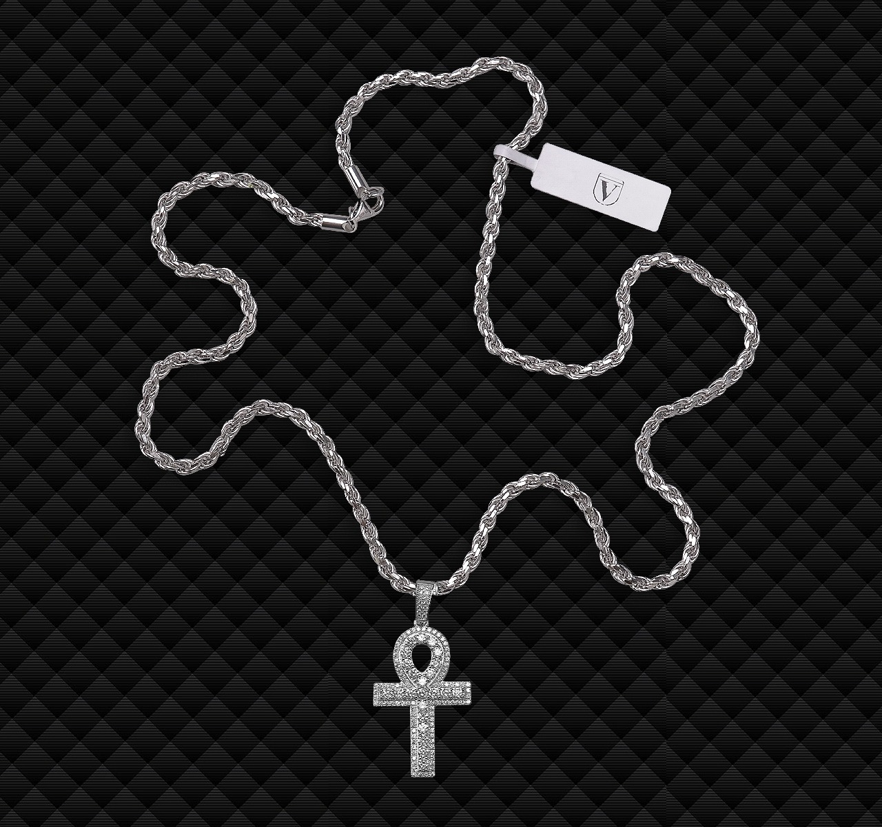 Dije Cruz Egipcia Y Cadena Torzal Plata 925 Italia + Estuche.