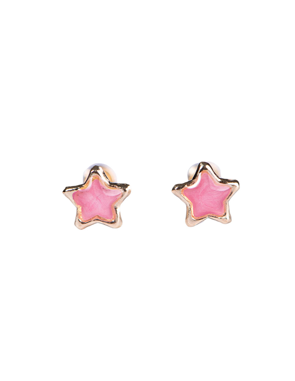 Broqueles de Estrella Esmaltada Rosa en Oro 10k - Macini Joyas