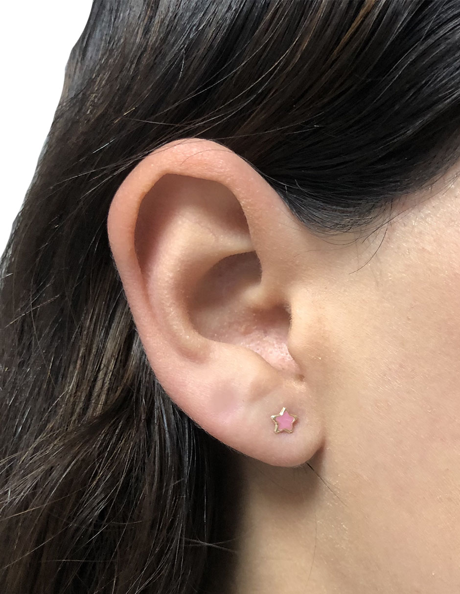 Broqueles de Estrella Esmaltada Rosa en Oro 10k - Macini Joyas