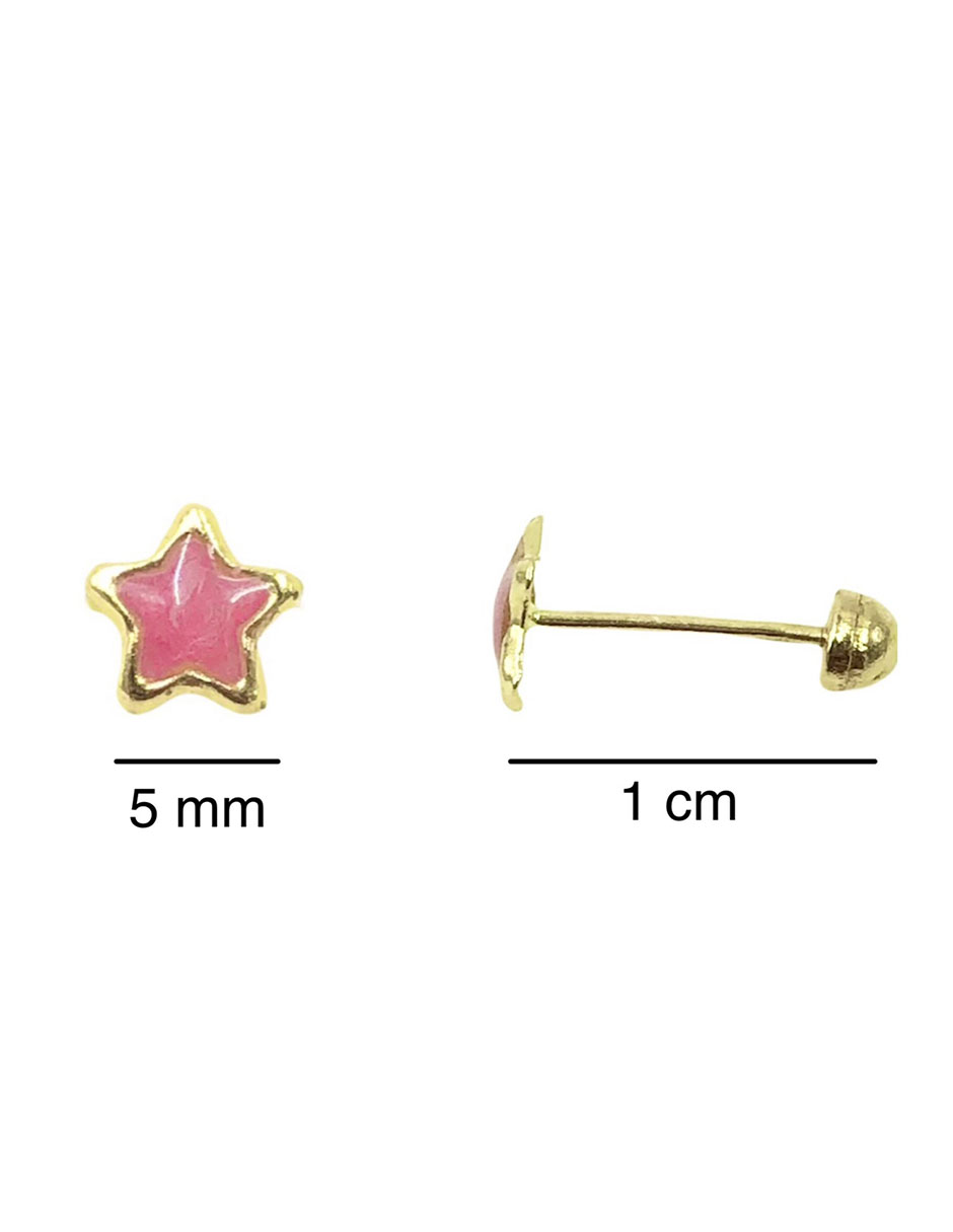 Broqueles de Estrella Esmaltada Rosa en Oro 10k - Macini Joyas