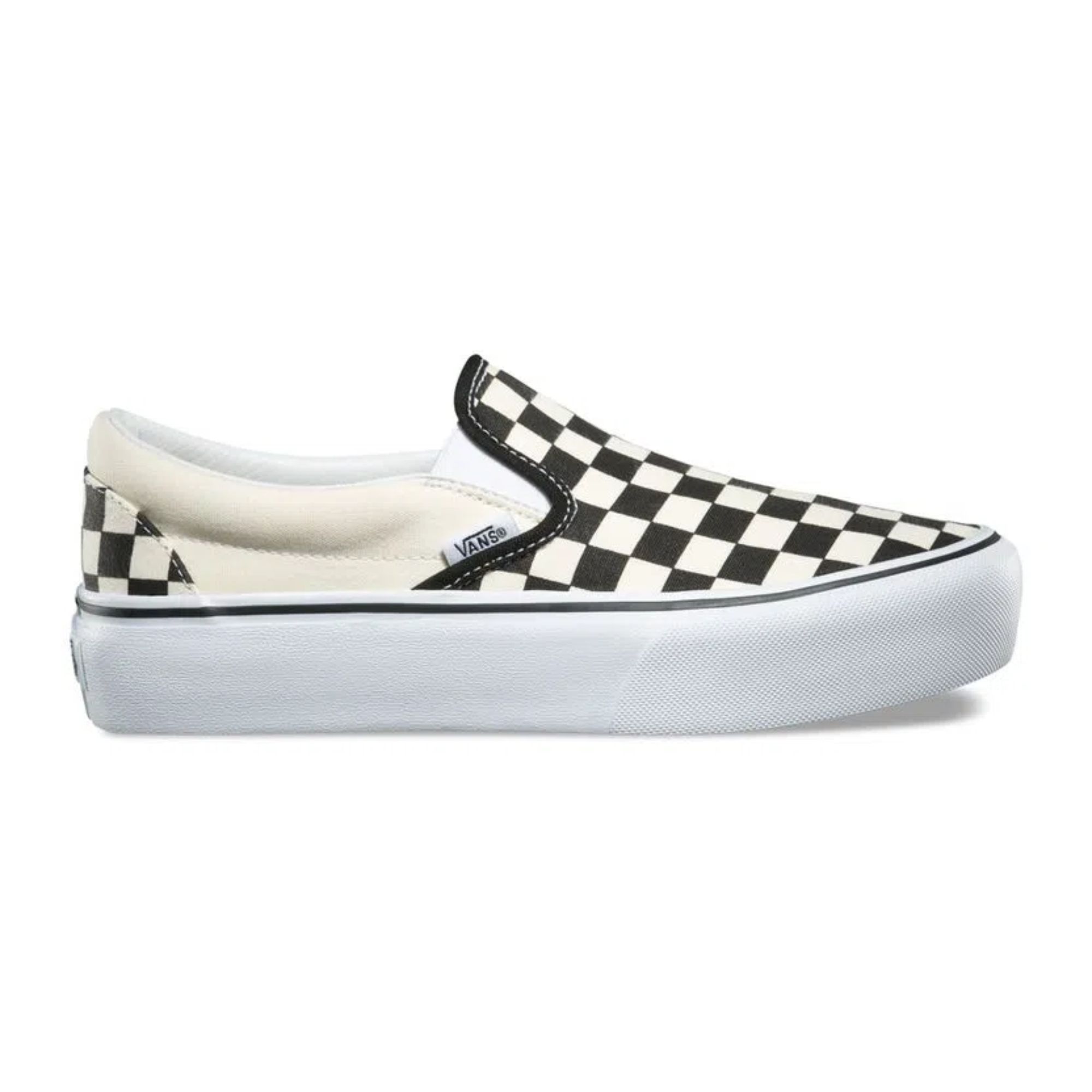 Tenis Vans Classic Slip On Checkerboard Plataforma Blanco con Negro Originales 018EBWW