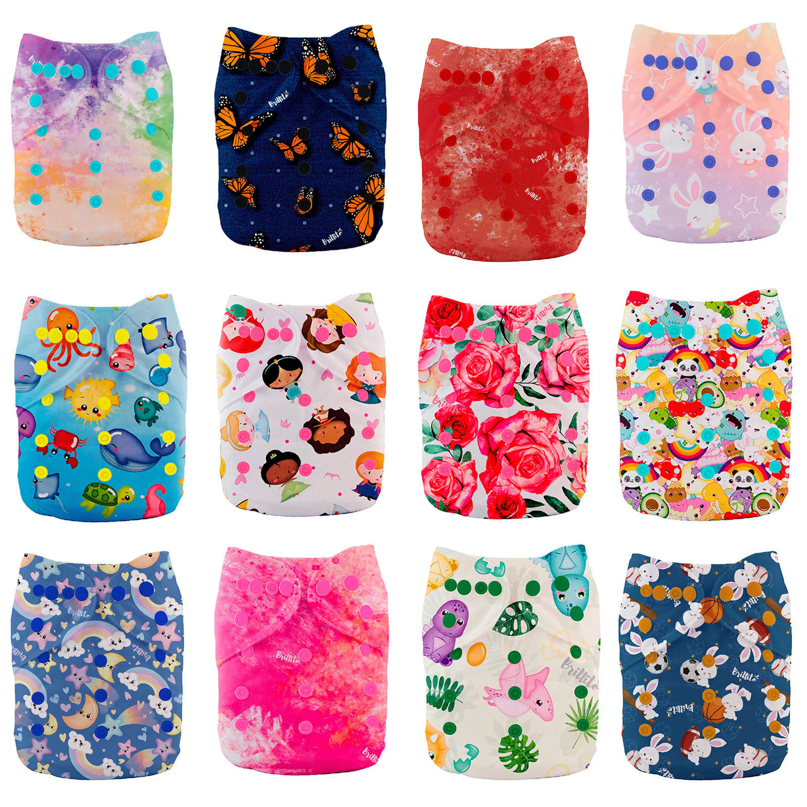 Pañales ecológicos Brillito 5 pack unitalla, lavables con broche