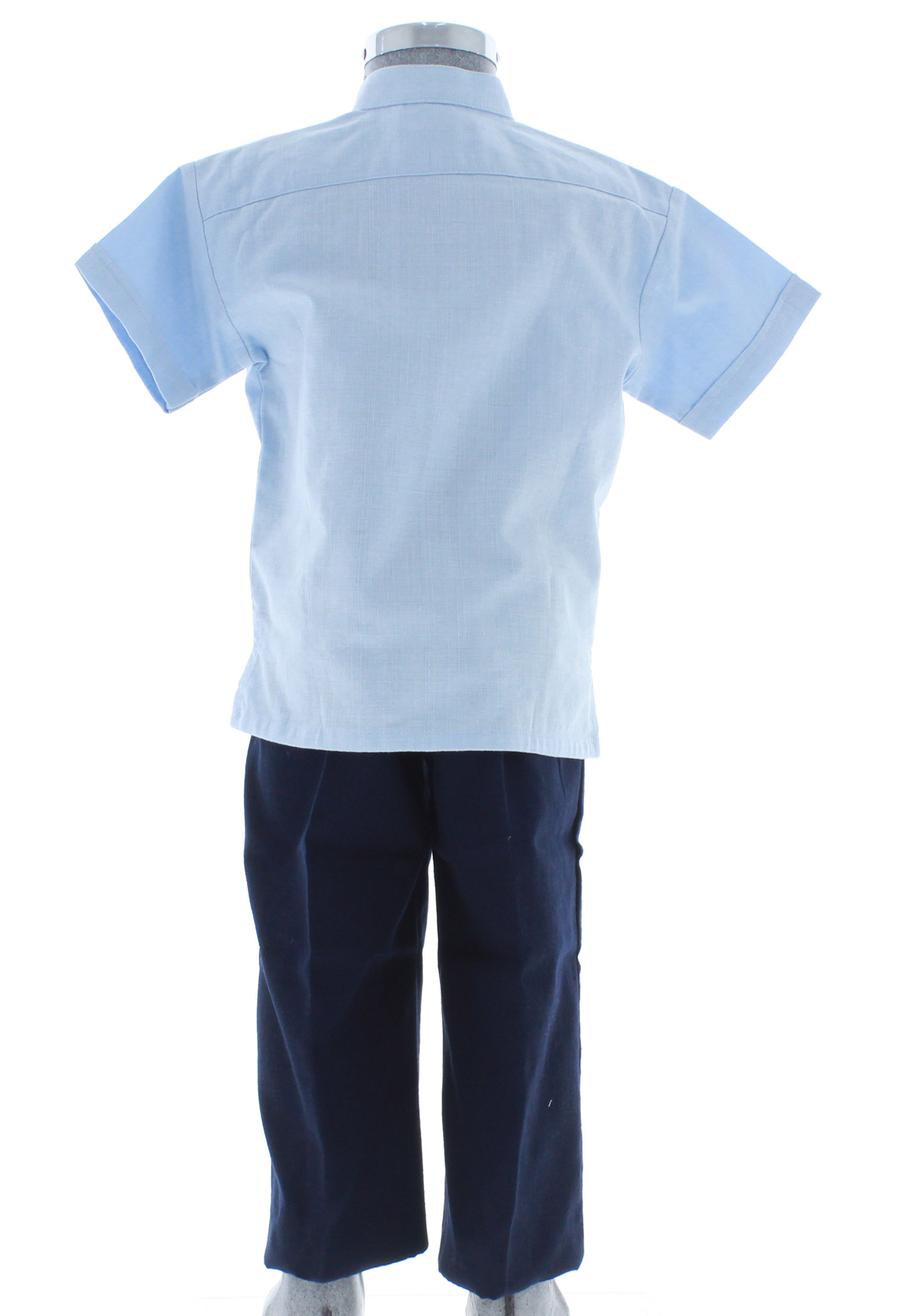 Conjunto de Guayabera Bordada de Lino color Azul Cielo 1 a 4 años.