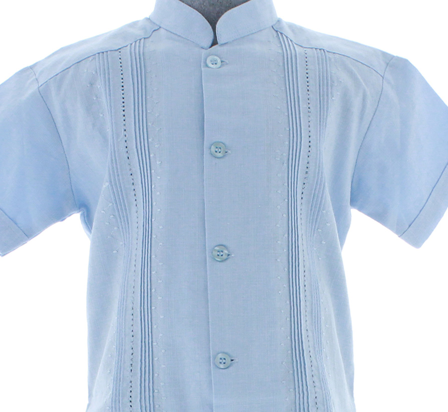 Conjunto de Guayabera Bordada de Lino color Azul Cielo 1 a 4 años.