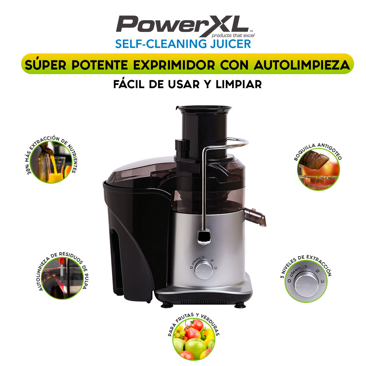 Extractor de Jugos POWER XL autolimpiable 3 Niveles