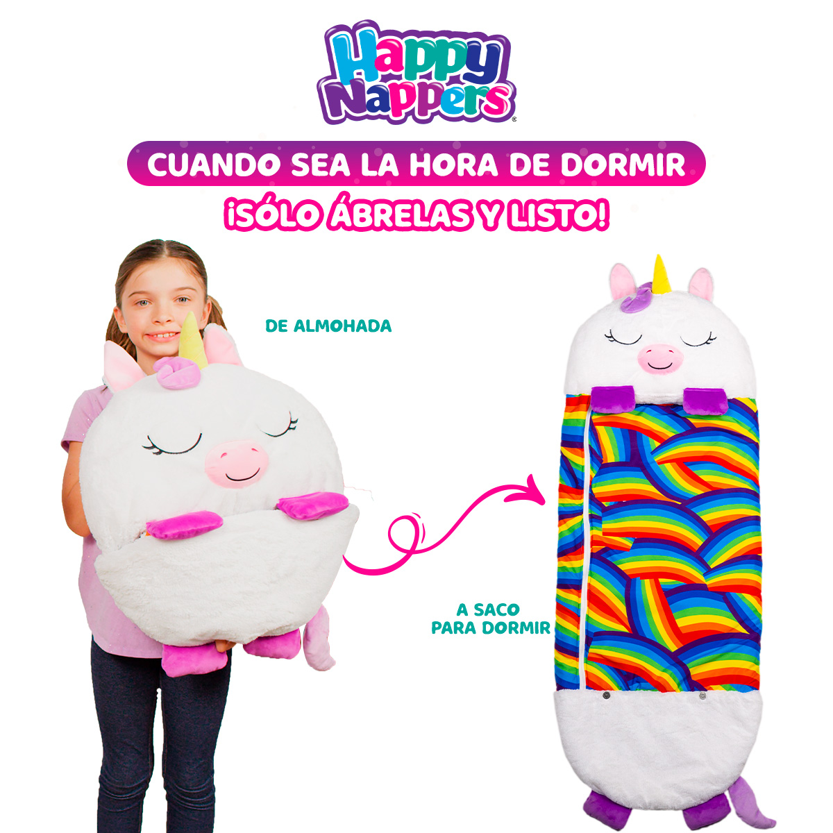 Almohada-bolsa para dormir Happy Nappers Unicornio