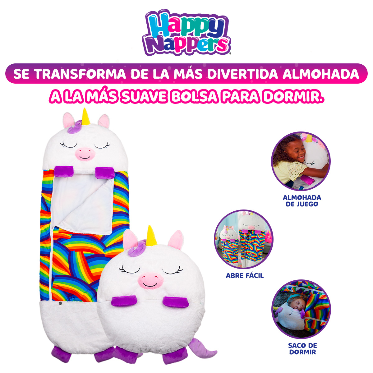 Almohada-bolsa para dormir Happy Nappers Unicornio