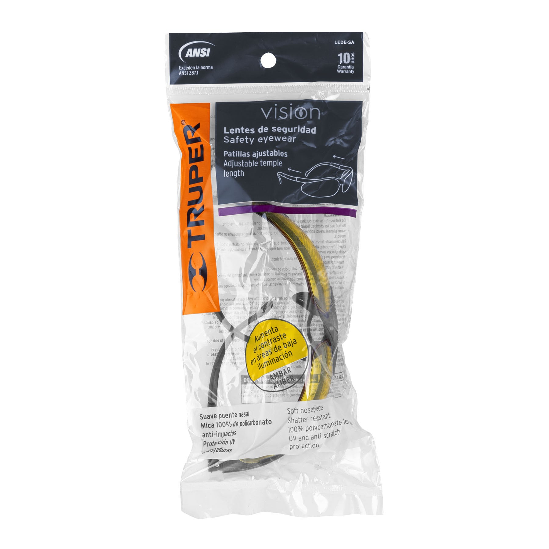 Lentes De Seguridad, Mica Amarillo, Truper 14304