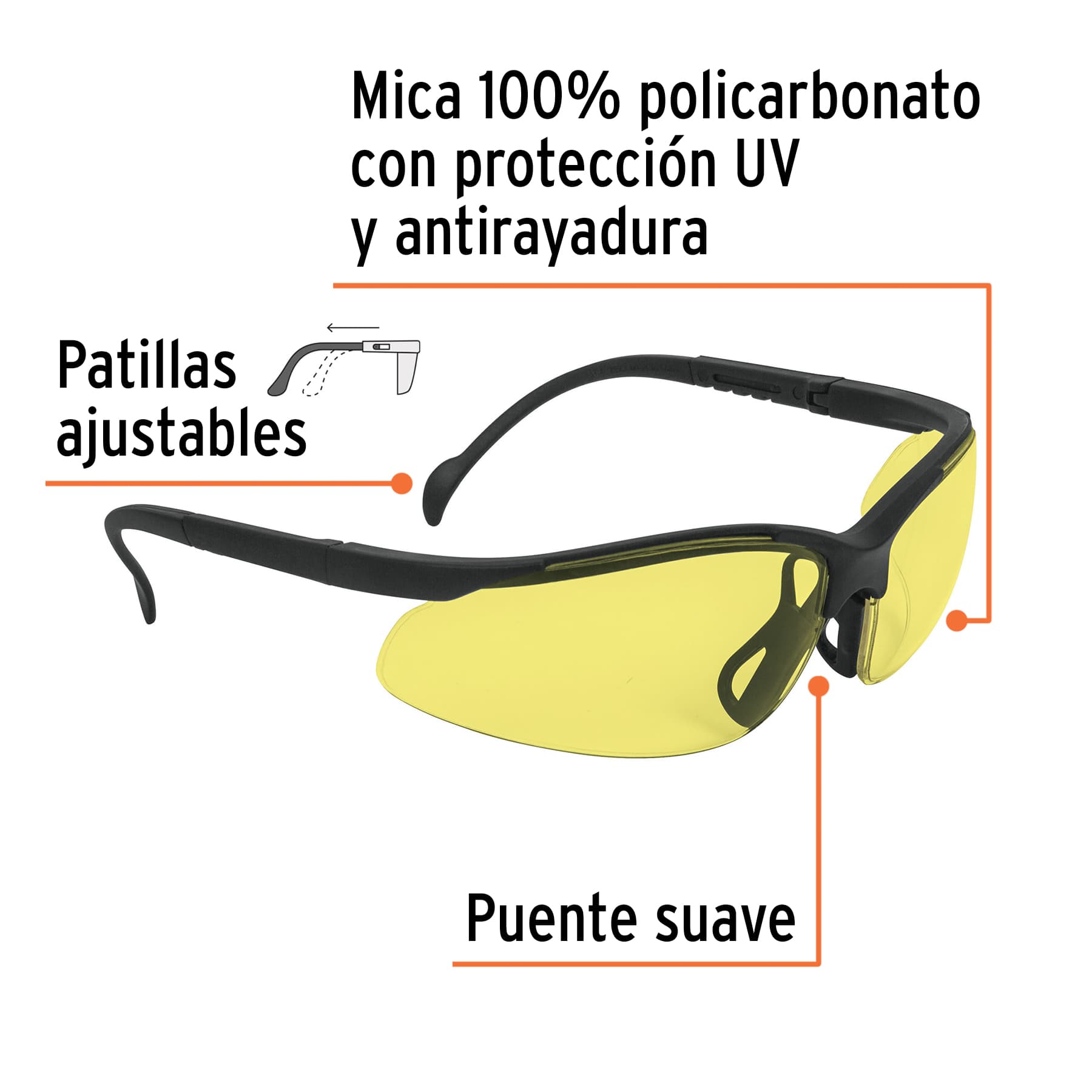 Lentes De Seguridad, Mica Amarillo, Truper 14304