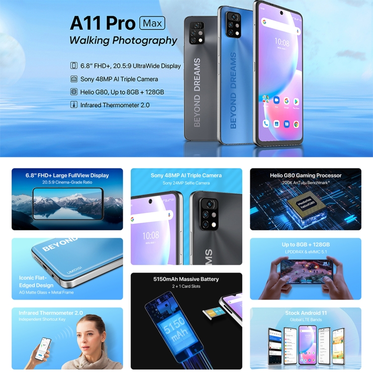  Umidigi A11 Pro Max 128GB + 8GB  Color Gris Android 11