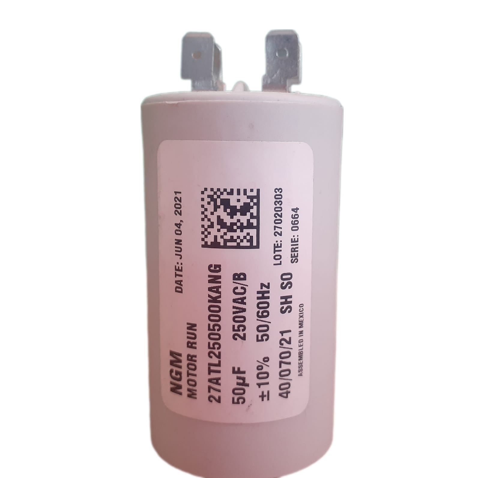 Capacitor de trabajo continúo 50 microfaradios 250 VAC
