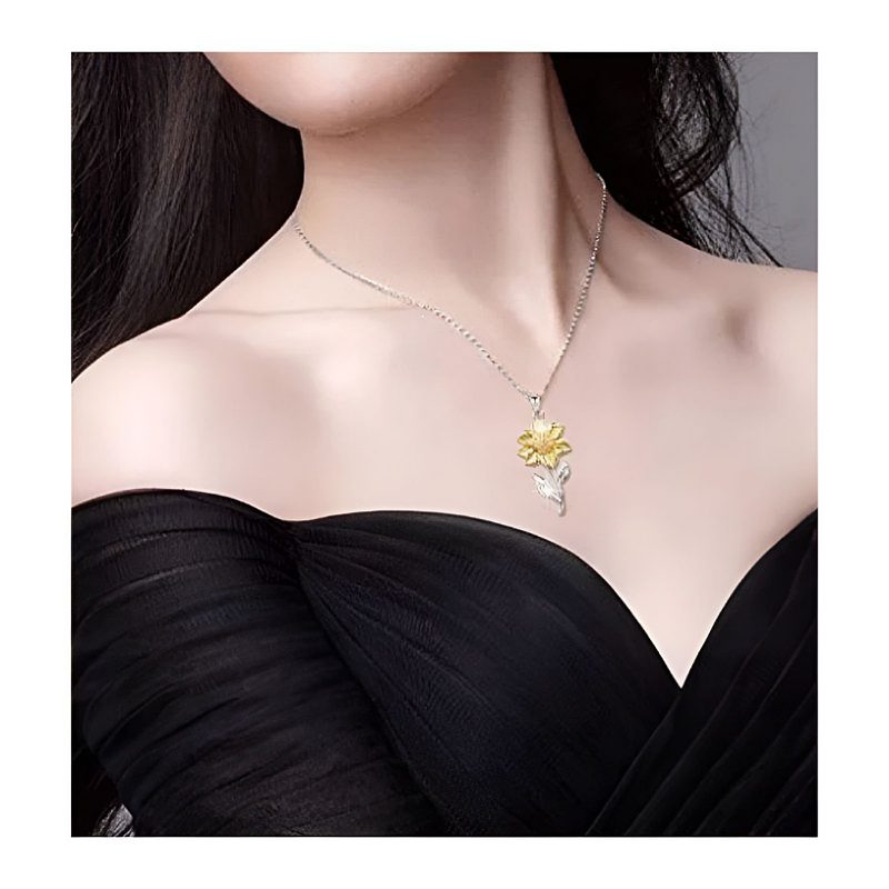 Colgante Girasol Plata 925 Y Cadena .