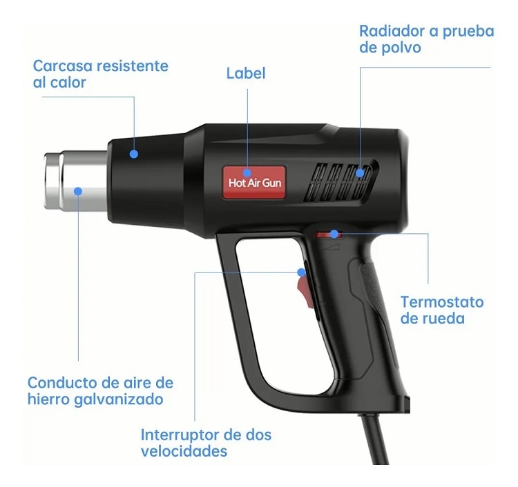 Pistola De Calor 2000w Kit De Pistola De Aire Caliente