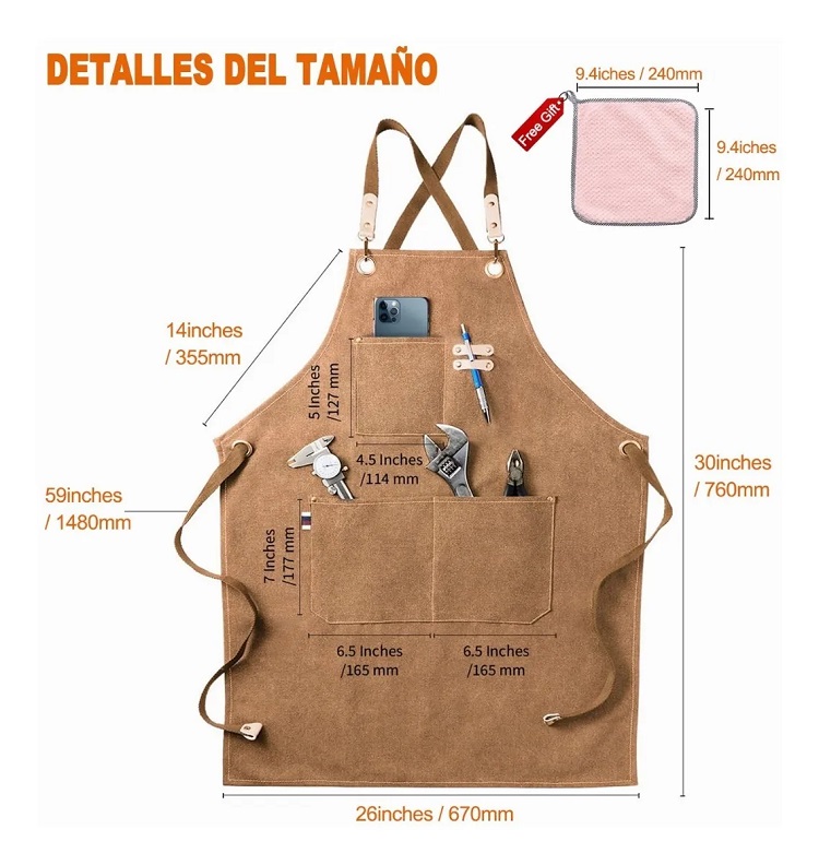 Mandil Delantal Unisex Ajustable Impermeable Marron