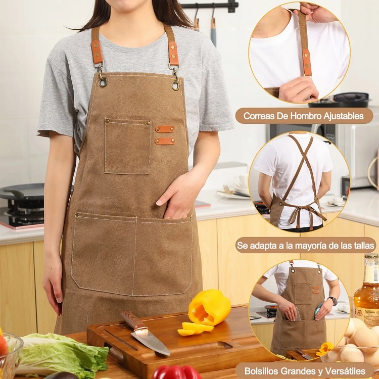 Mandil Delantal Unisex Ajustable Impermeable Marron