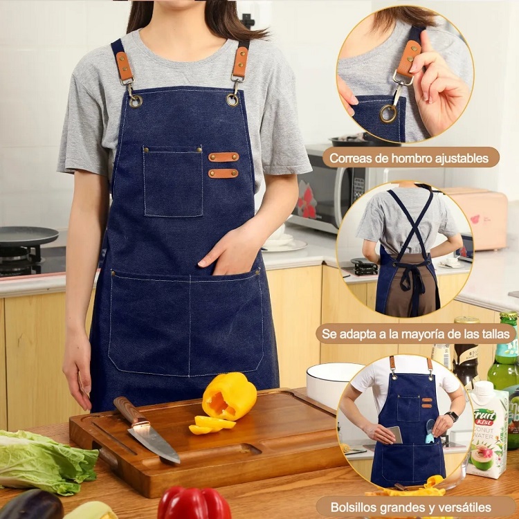 Delantal de cocina profesional para mujer, Mandil impermeable con