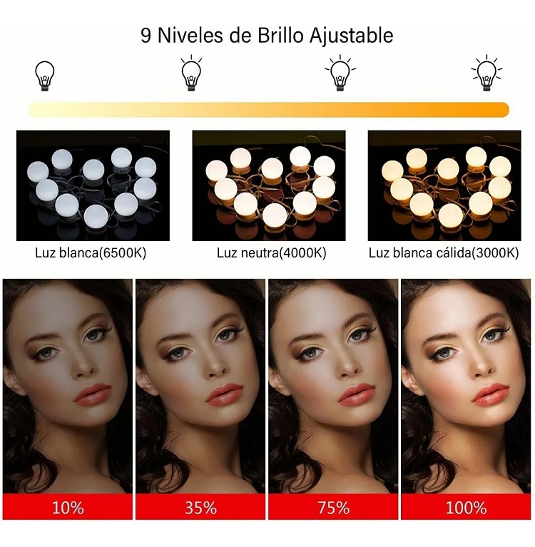 Focos Led Regulables Para Espejo De Tocador, 12 Bombillas