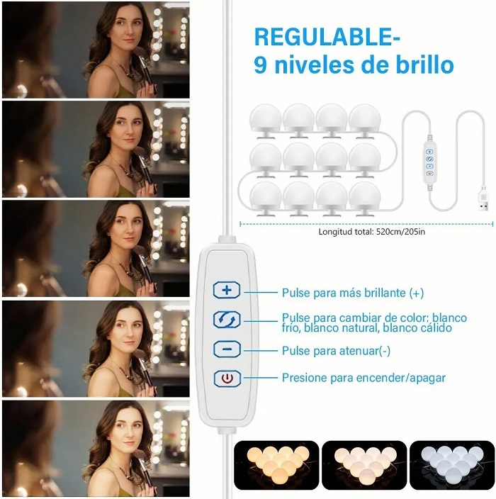 Focos Led Regulables Para Espejo De Tocador, 12 Bombillas