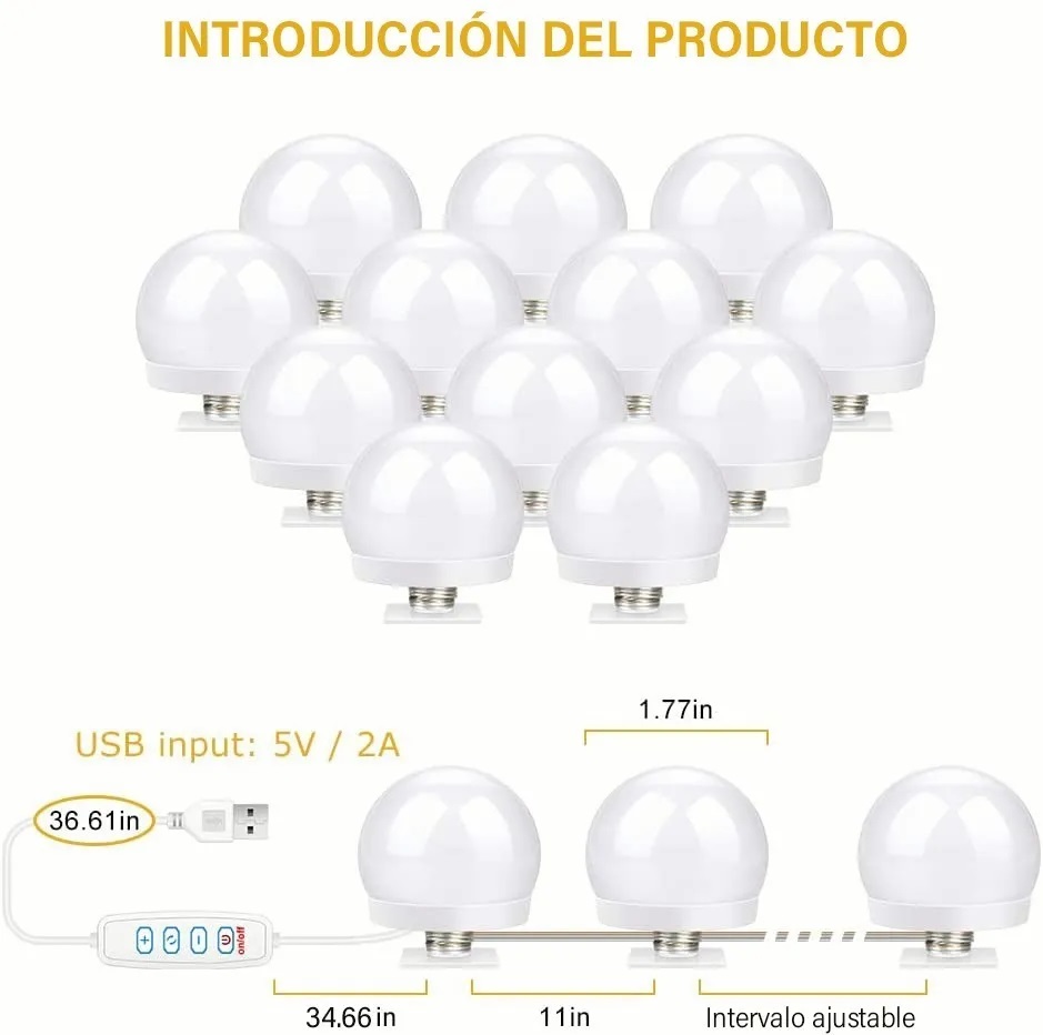 Focos Led Regulables Para Espejo De Tocador, 12 Bombillas