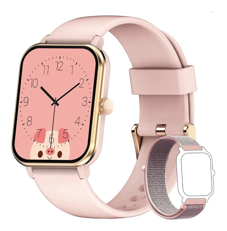 Reloj Smart Watch Mujer Con Temperatura Pulsera Doble Rosa