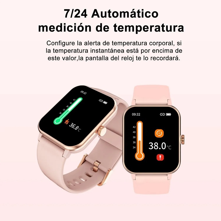 Reloj Smart Watch Mujer Con Temperatura Pulsera Doble Rosa