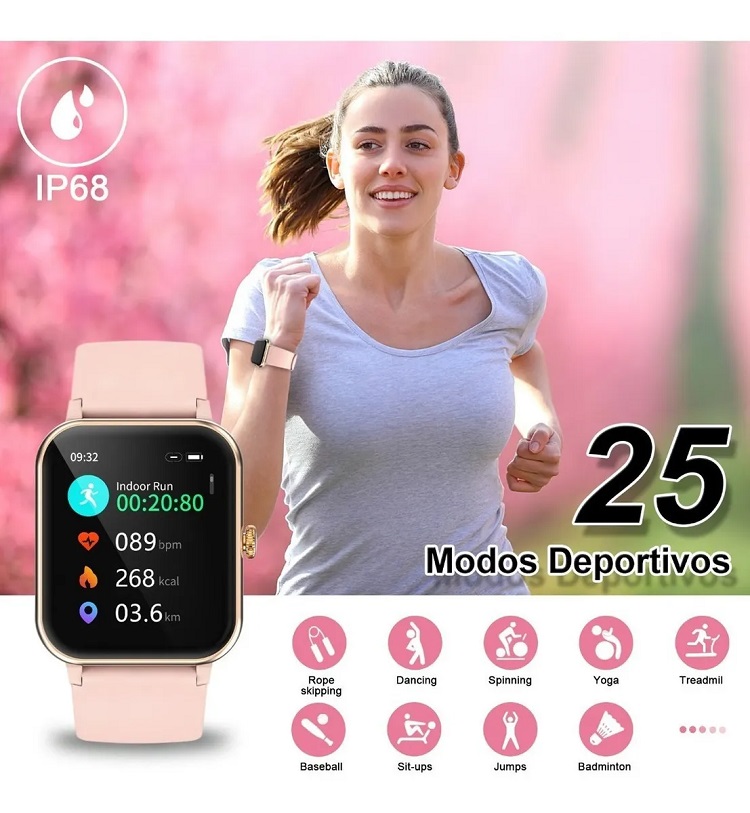 Reloj Smart Watch Mujer Con Temperatura Pulsera Doble Rosa