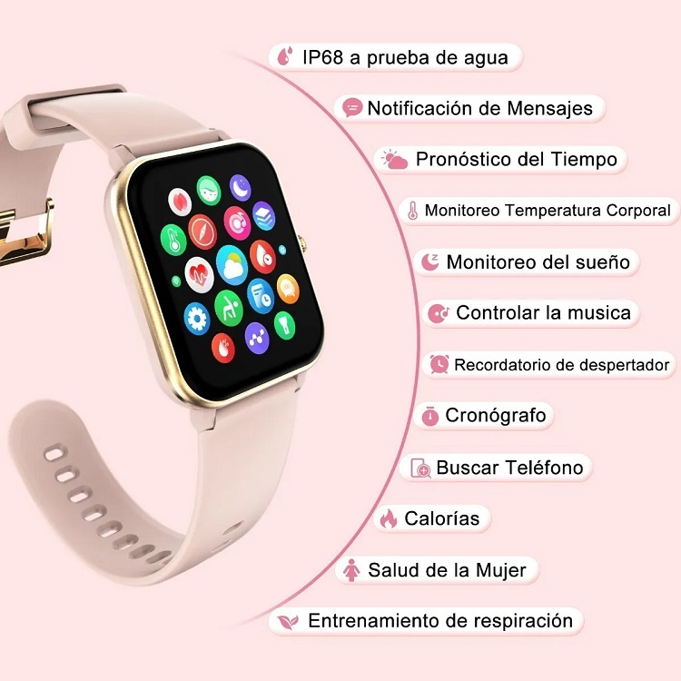Reloj Smart Watch Mujer Con Temperatura Pulsera Doble Rosa