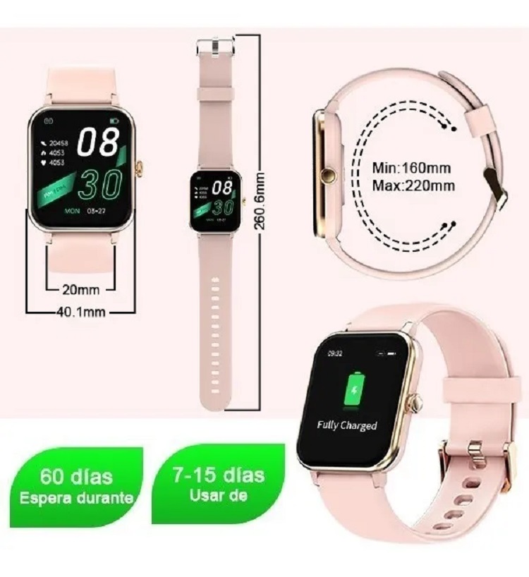 Reloj Smart Watch Mujer Con Temperatura Pulsera Doble Rosa