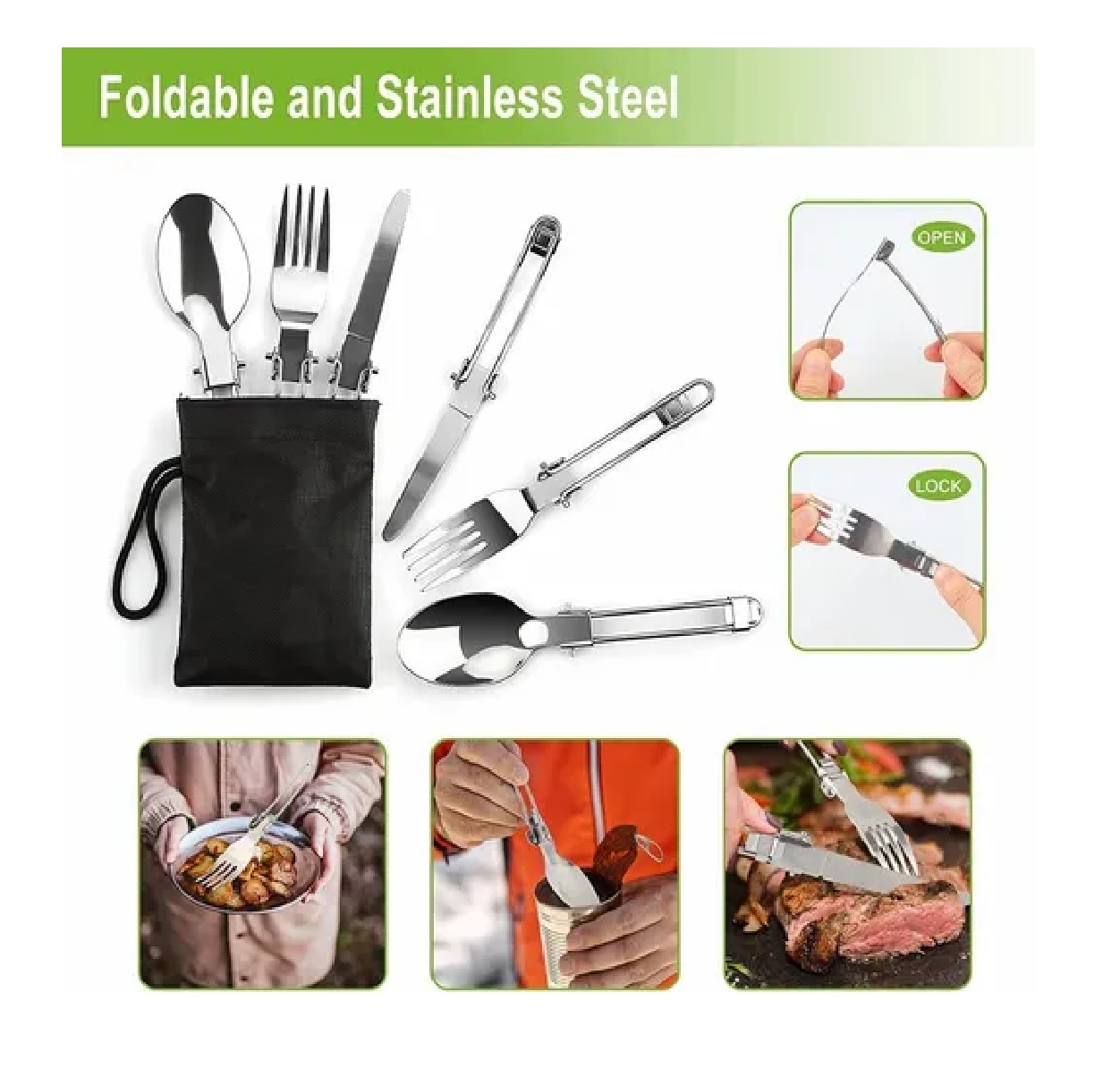 Bisgear Kit De Utensilios De Cocina Para Campamento, Juego De Cocina De Acero Inoxidable 188 Platos Con Tapas Y Mangas Cubiertos Juego De Ollas Y