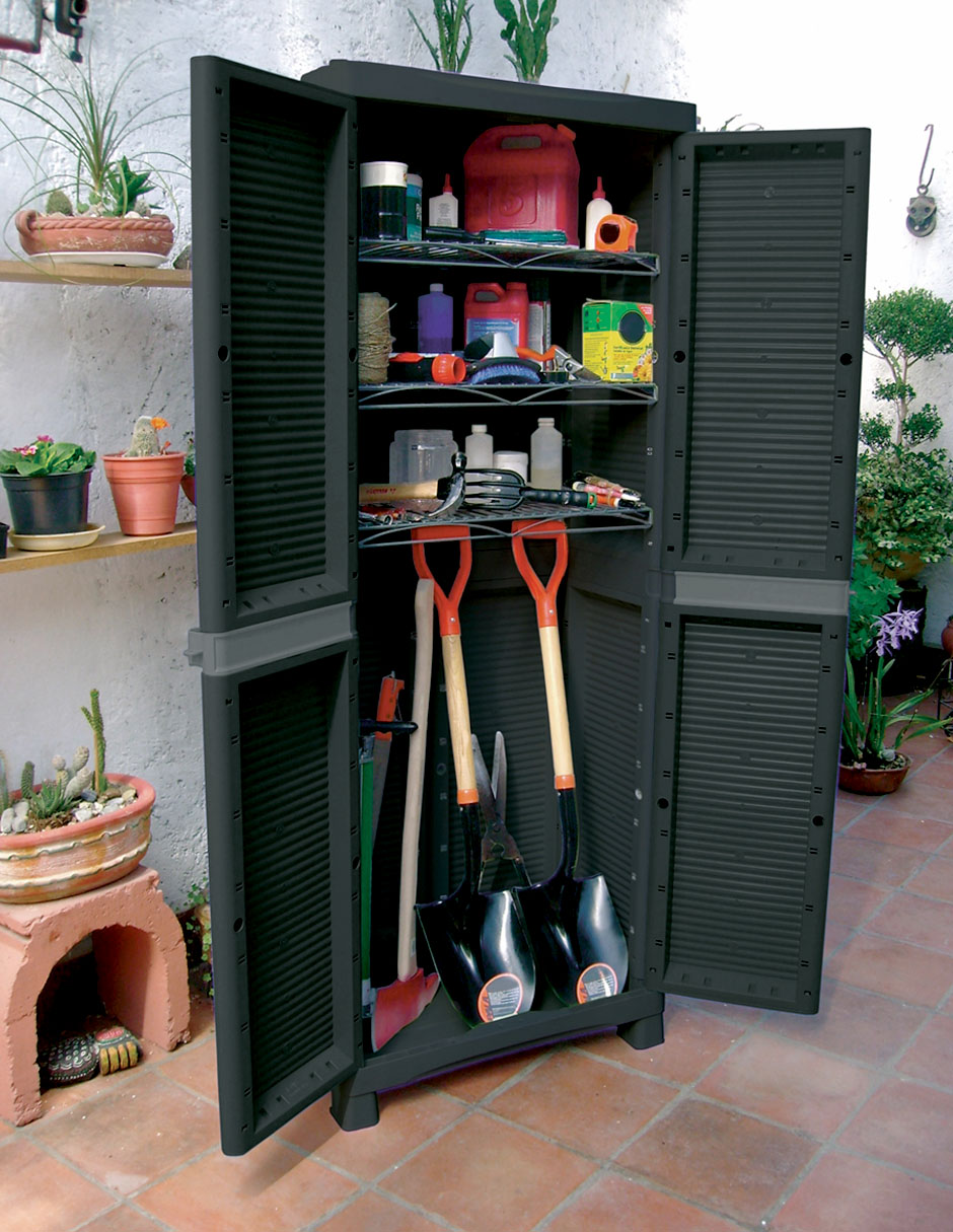 Armario Porto Duna Plástico Negro, organizador y alacena de 4 niveles