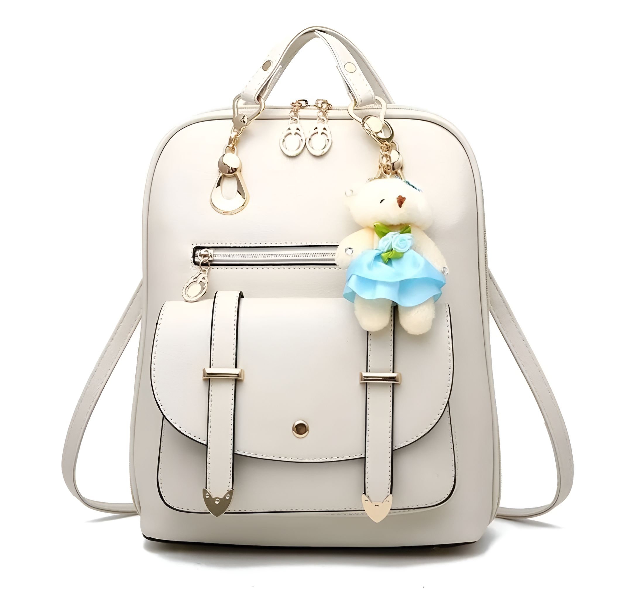 Mochila Mujer Estudiante Antirrobo Impermeable Con Colgante blanca