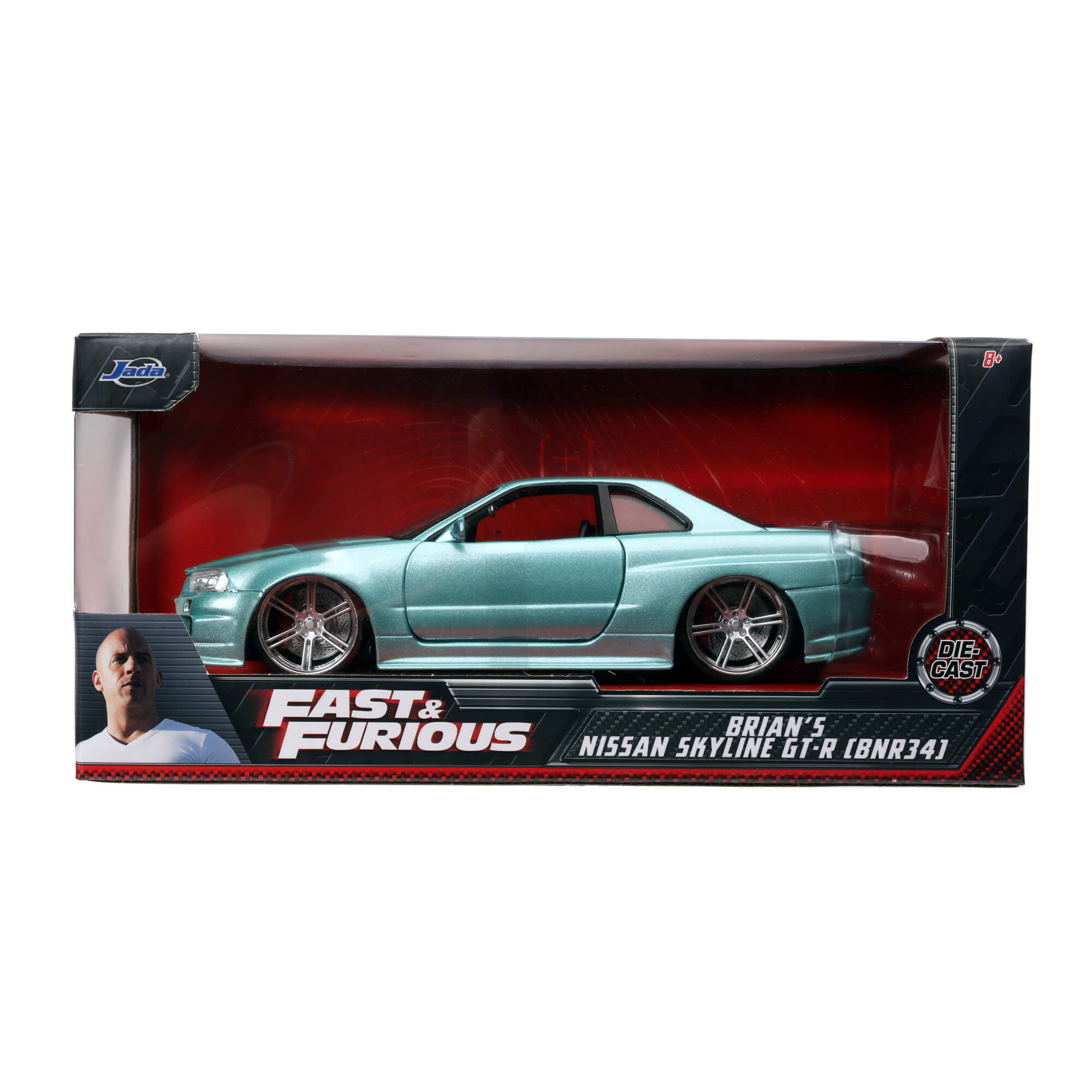 Brian 2002 Nissan Skyline GT-R BNR34 AQUA Rapido y Furioso JADA TOYS ESCALA 1:24