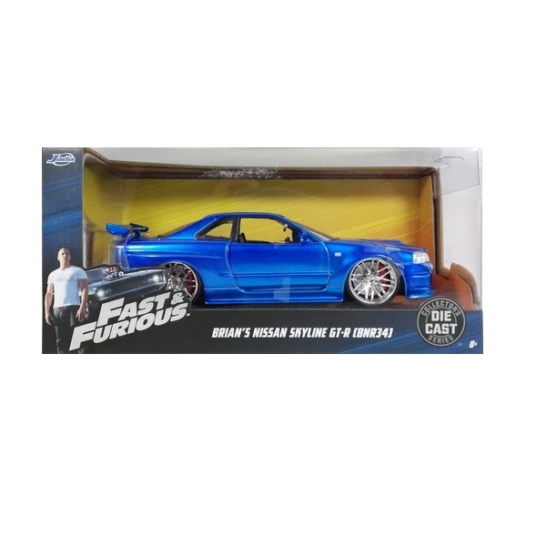 Brian 2002 Nissan Skyline GT-R BNR34 AZUL Rapido y Furioso JADA TOYS ESCALA 1:24