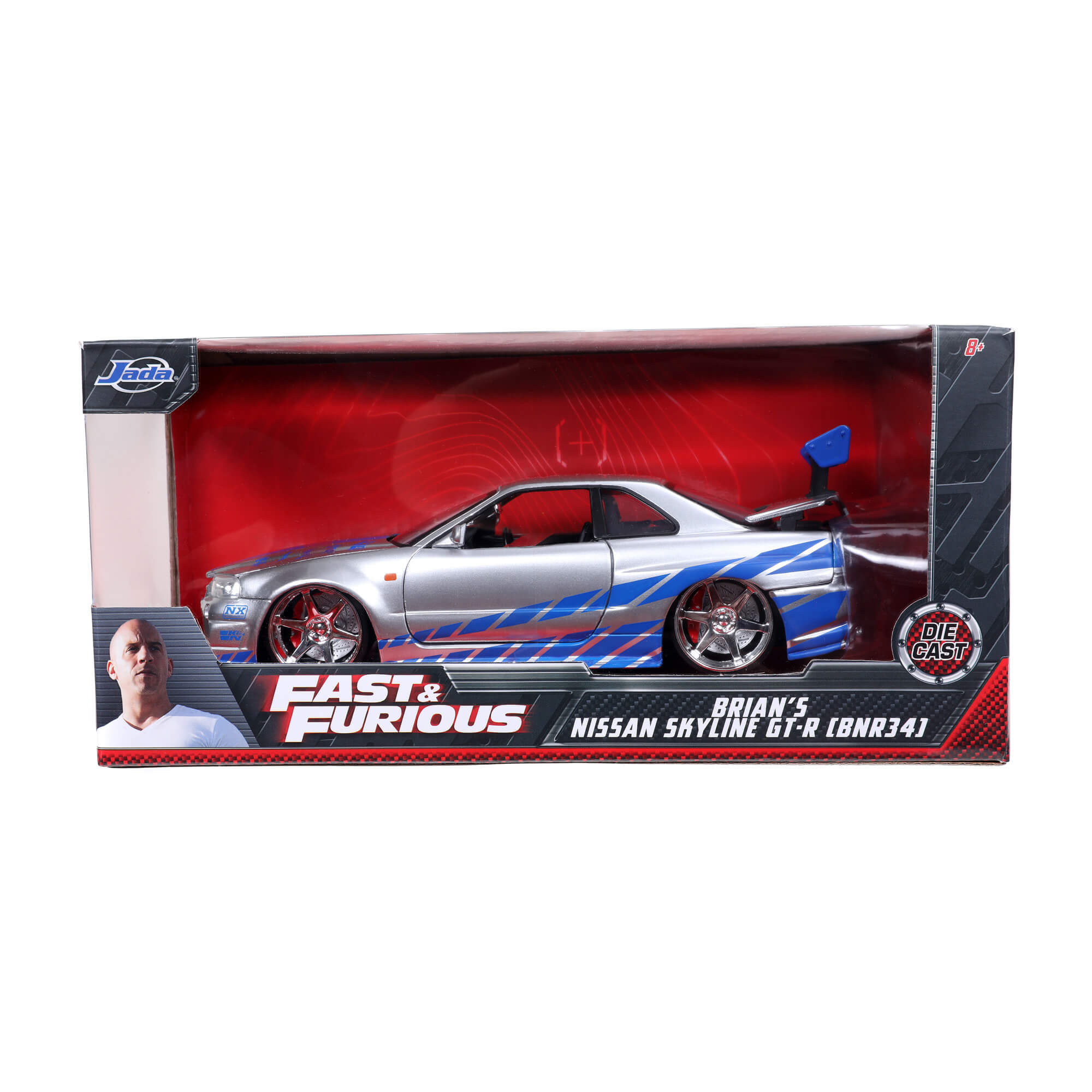 Brian 2002 Nissan Skyline GT-R BNR34 PLATA Rapido y Furioso JADA TOYS ESCALA 1:24