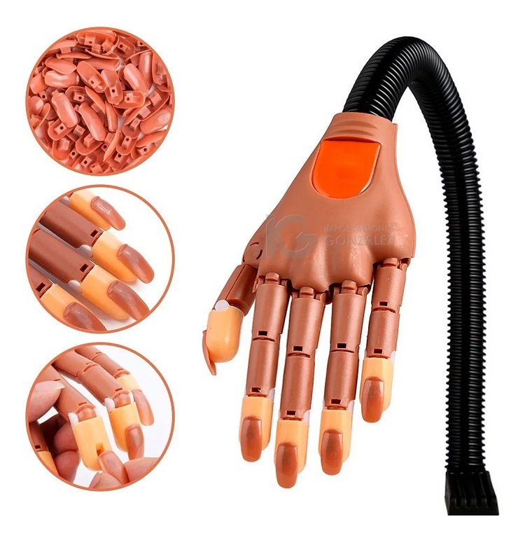 Mano Práctica Para Aplicación De Uñas Profesional Con 100 Tips Y Base Sujetadora De Mesa