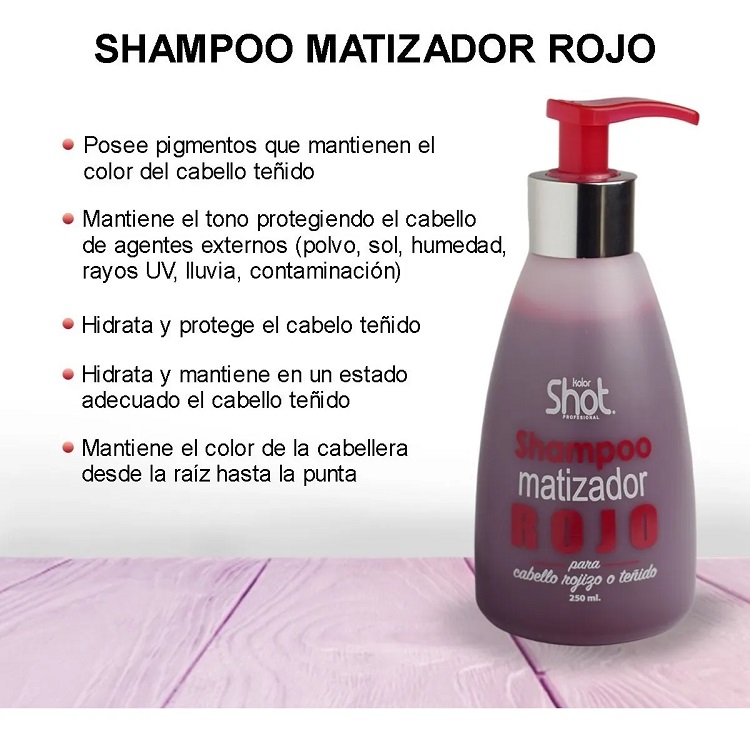 Shampoo Matizador Color Rojo Kolor Shot Profesional 250 Ml