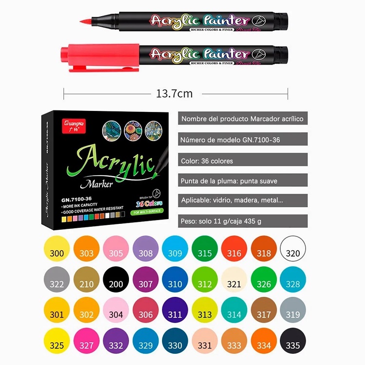 36 Plumones Punta Pincel Brush Pintura Acrílica Tipo Posca