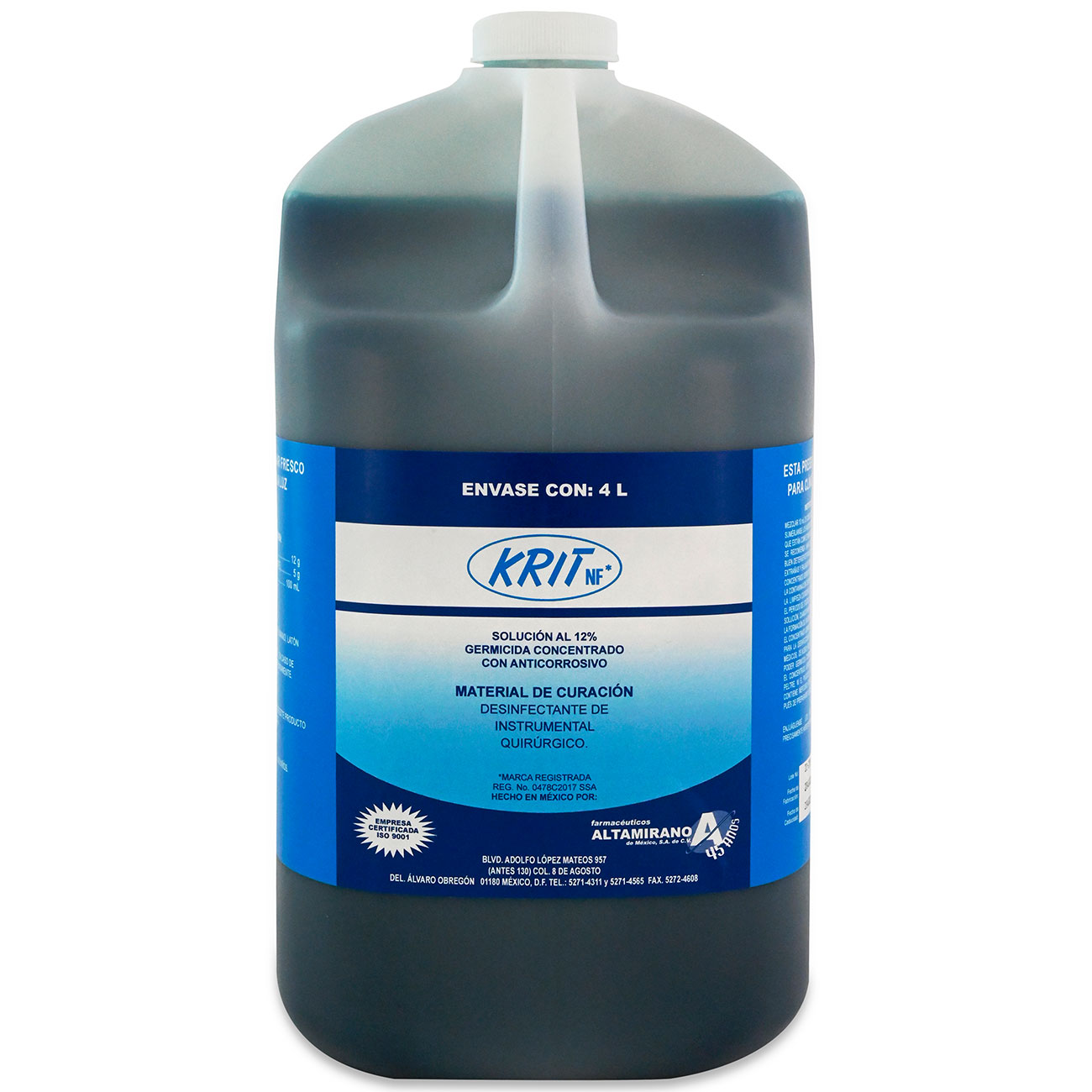 Kit de 3 Piezas KRIT 4L Solución Antiséptica, Bactericida, Grado Medico Quirúrgico - Médica Depot